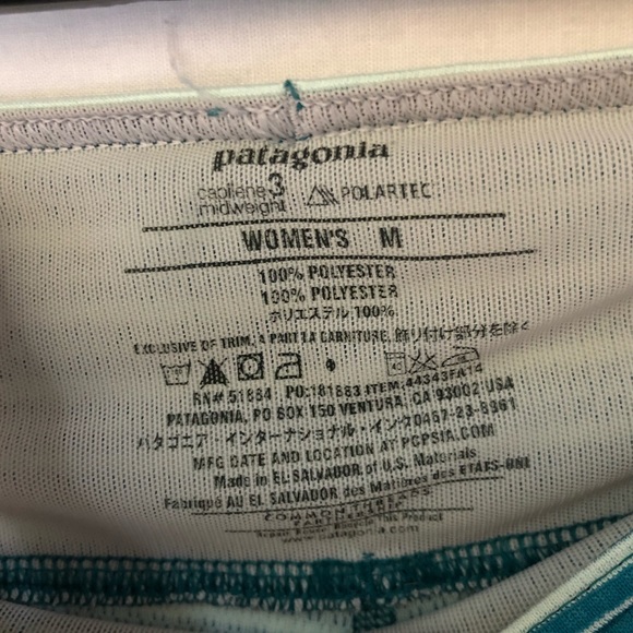 Patagonia Turquoise Striped Capilene 3 Midweight Pants - Picture 6 of 7